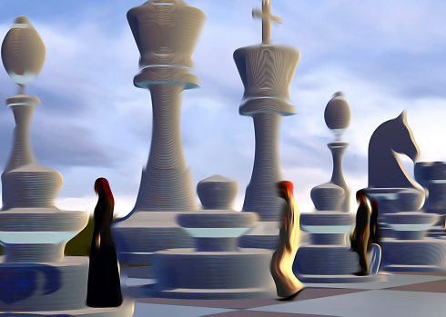 Business people on chess board