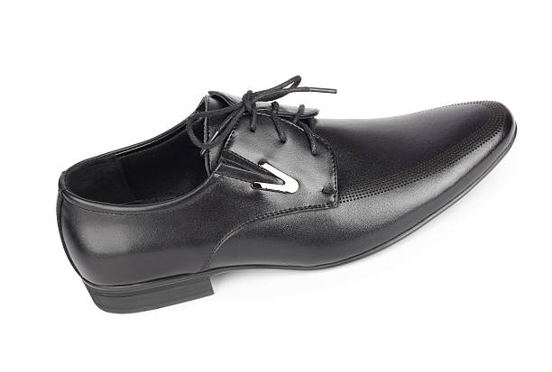 istock Black elegant men's shoes on white background 523478680