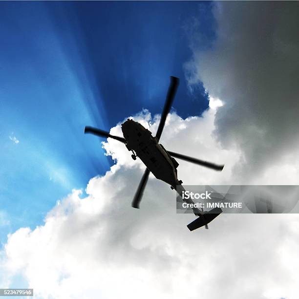 Helicopter Silhouette Stock Photo - Download Image Now - Helicopter, Military Helicopter, Above