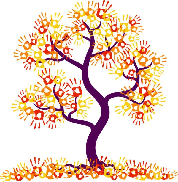 Vector illustration of Hand print tree.