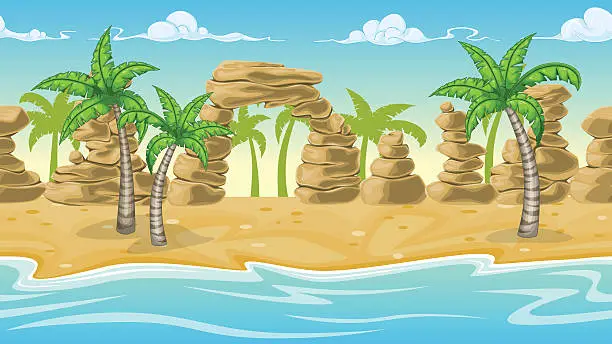 Vector illustration of Seamless natur beach landscape with palm trees