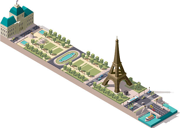 vektor isometrische karte des champ de mars in paris - lifestyle sports and fitness travel locations water stock-grafiken, -clipart, -cartoons und -symbole