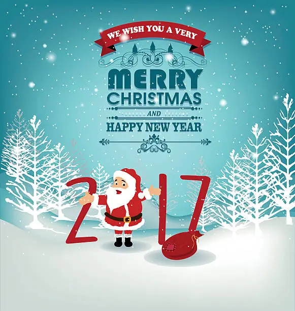 Vector illustration of Happy new year 2017 with snow