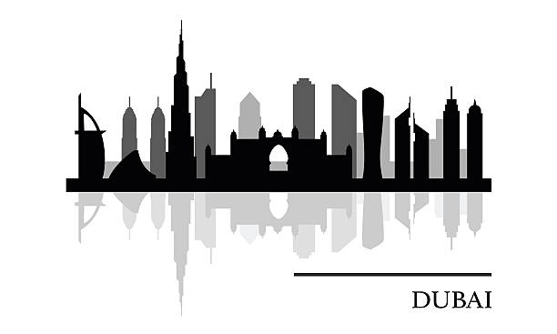 Dubai skyline panoramic view vector art illustration