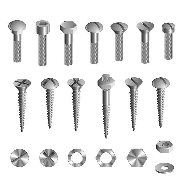 ilustrações de stock, clip art, desenhos animados e ícones de conjunto de parafusos e pernos ou pinos, frutos de casca rija - screw human head bolt isolated