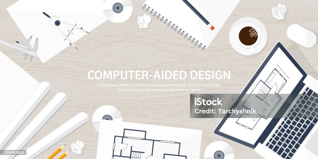 Drawn Building Computer Vector Illustration Engineering And Architecture Computer Drawing ...