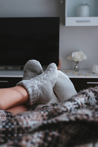 istock Couple feet with socks 523494988