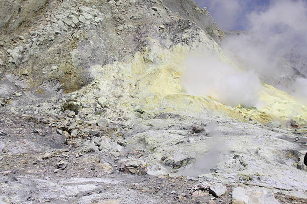 istock Sulfur landscape on active volcano with mountains 5– White Island 523496234