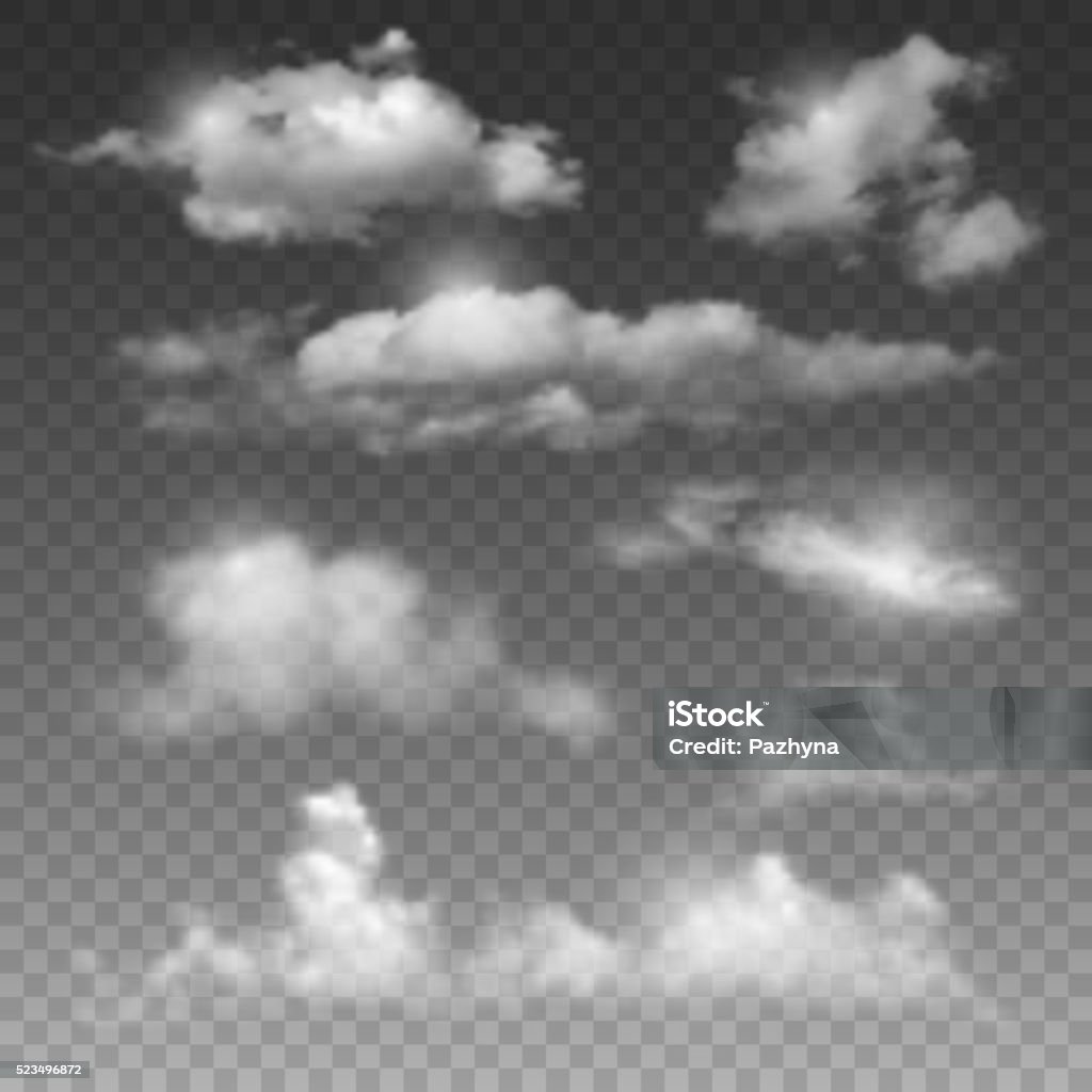 Clouds Set Of Realistic And Transparent Different Clouds With Sunshine. Vector Illustration. Cloud - Sky stock vector