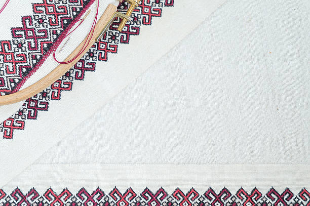istock Embroidery fragment. Yarn, fabric. 523497432