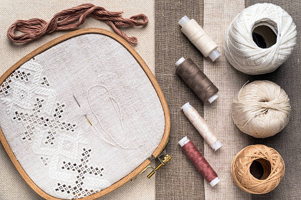 istock Embroidery fragment. Yarn, fabric. 523498020