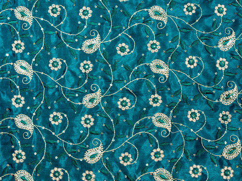 Blue indian fabric with paisley ornament