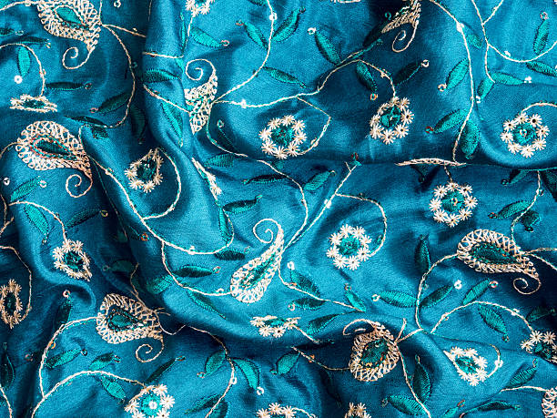 istock Blue fabric with paisley ornament 523499094