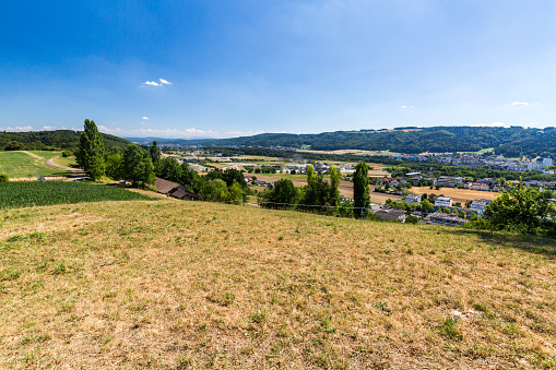 View from Mountain Lagern to the village of Wettingen at day on July 21, 2015. Wettingen is a municipality in the Swiss canton of Aargau.