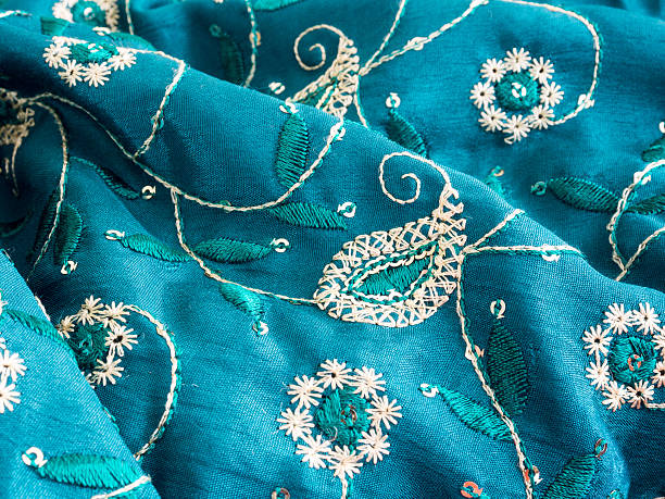 istock Blue fabric with paisley ornament 523499344