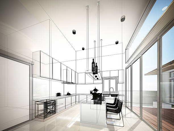 istock abstract sketch design of interior kitchen 523500254