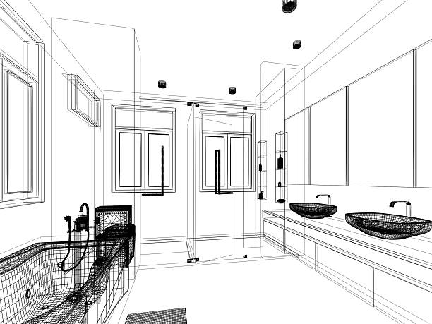 istock abstract sketch design of interior bathroom 523500306
