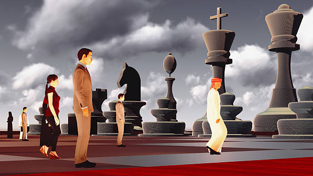 Business people on chess board