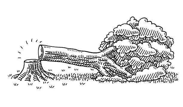 Vector illustration of Broken Tree Environmental Damage Drawing