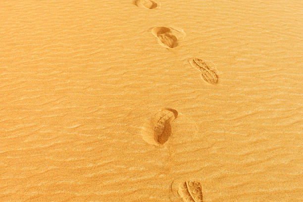 Photo of footprints on the sand stock photo