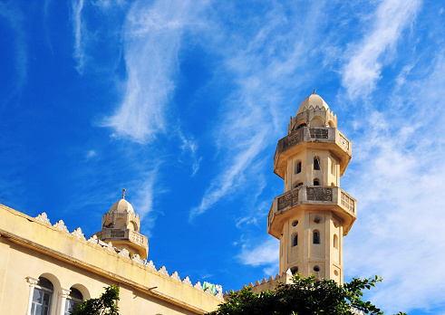 Béjaïa / Bougie, Kabylia, Algeria: Sidi El Mouhoub mosque - minarets and sky 