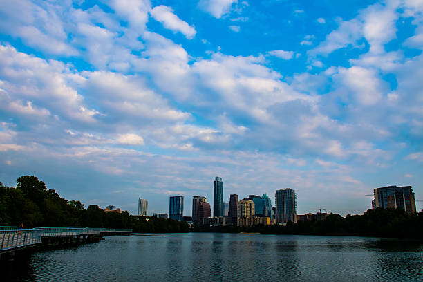 istock Lady Bird Lake Walking Bridge View Austin Skyline Perfectly 523538105