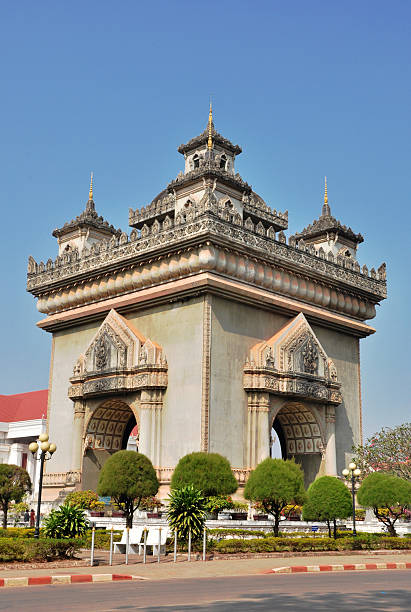 Patuxai: Victory Gate in Vientiane Patuxai: Victory Gate in Vientiane; The City Landmark in Vientiane, Laos vientian stock pictures, royalty-free photos & images