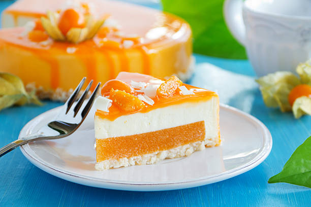 istock Creamy cake with coconut, mango and persimmon 523538969