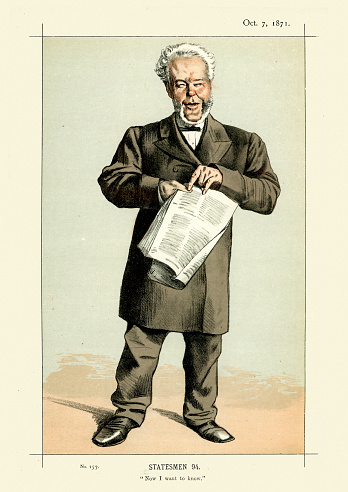 Victorian caricature of Andrew Lusk,  a Scottish born businessman and Liberal politician. He sat in the House of Commons from 1865 to 1885.. By James Tissot. Vanity Fair 1871