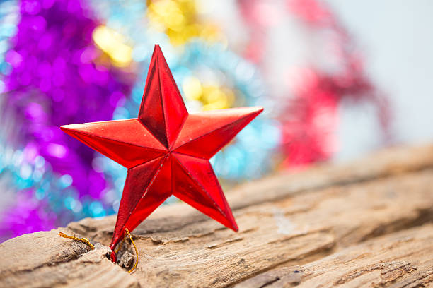 istock Red Srar xmas ornaments  holiday background with space for text 523559747