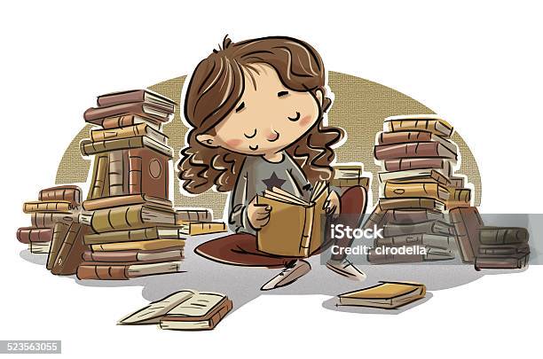 Girl Surrounded By Books Stock Illustration - Download Image Now - Baby - Human Age, Baby Girls, Book