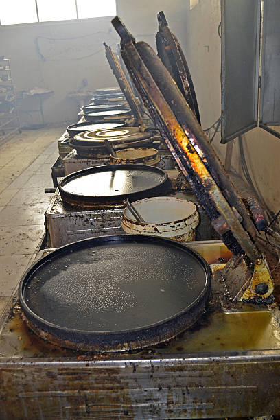 istock Bread cakes factory equipment, baking pan 523563271