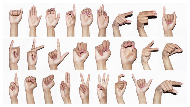 mano le indicazioni - deaf american sign language hand sign human hand foto e immagini stock