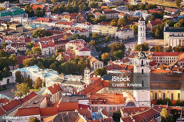 Aerial View Of Old Town In Vilnius Lithuania Stock Photo - Download Image Now - Vilnius, Old Town, Lithuania