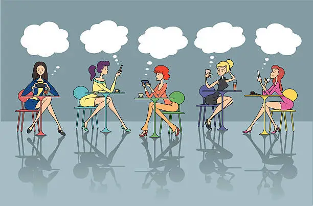 Vector illustration of Illustration - Girls and phones