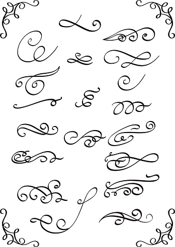 Calligraphic set isolated on white