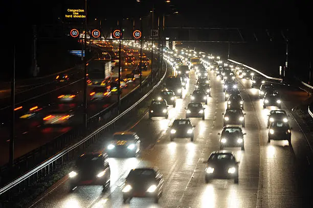 Busy Nightime Traffic on the M6 Motorway, Walsall,West Midlands,Uk,2014.
