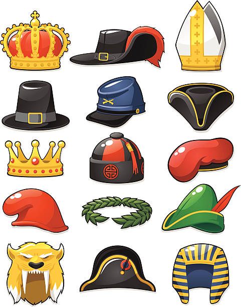 Historical_Hats_set Set of different hats from all ages and time periods. crown headwear illustrations stock illustrations