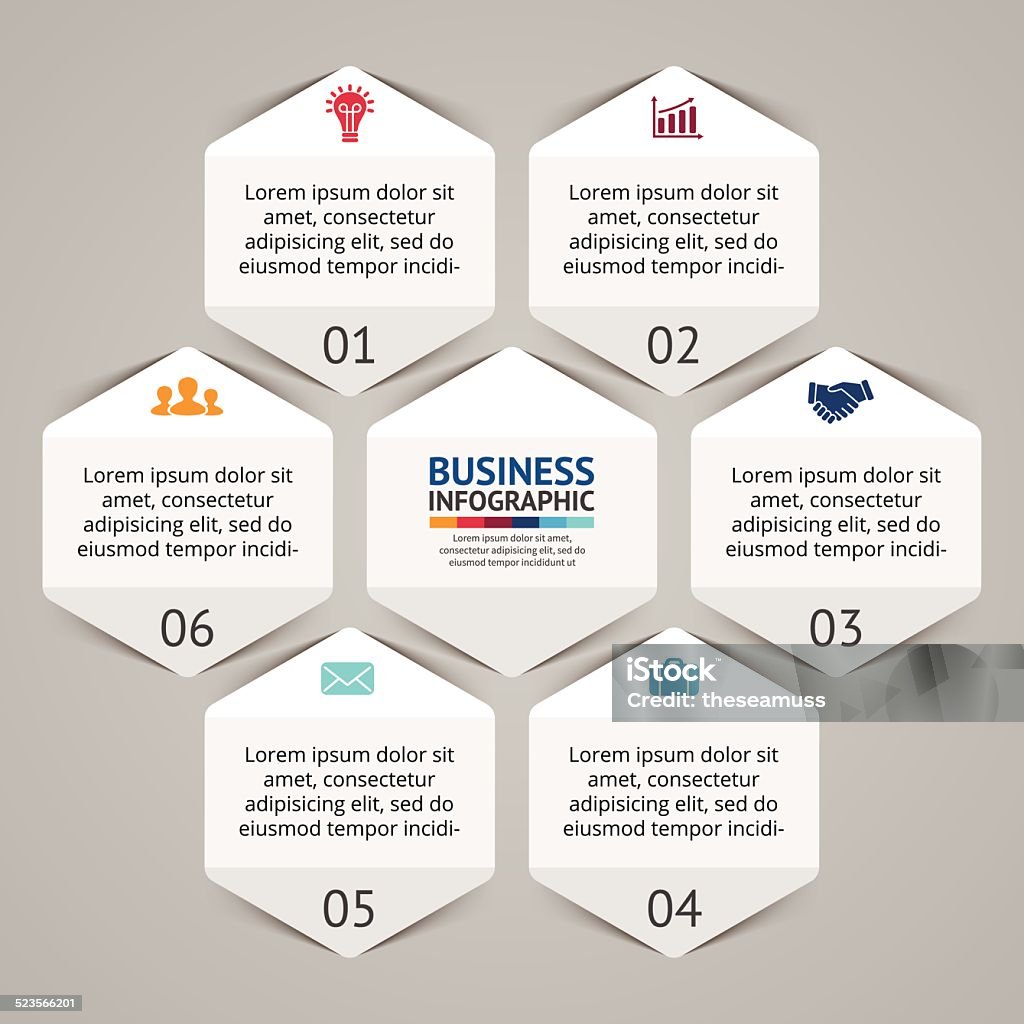 Business infographic, Diagramm, Präsentation 6 Schritte - Lizenzfrei Abstrakt Vektorgrafik