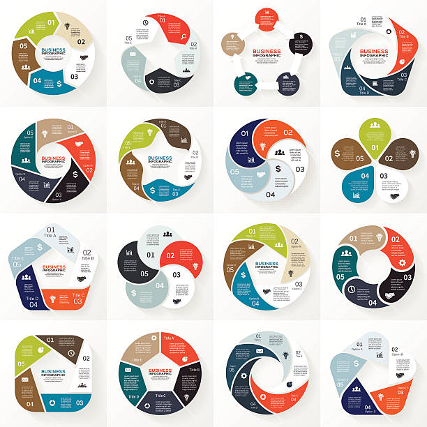 бизнес инфографика, диаграмма, презентация 5 вариантов - пять объектов stock illustrations