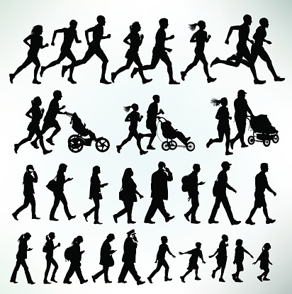 Runners, Joggers, Walkers, Exercise, Fitness. Graphic silhouette illustrations of Runners, Joggers, Walkers, Exercise, Fitness. Check out my “Fitness, Exercise & Running” light box for more.