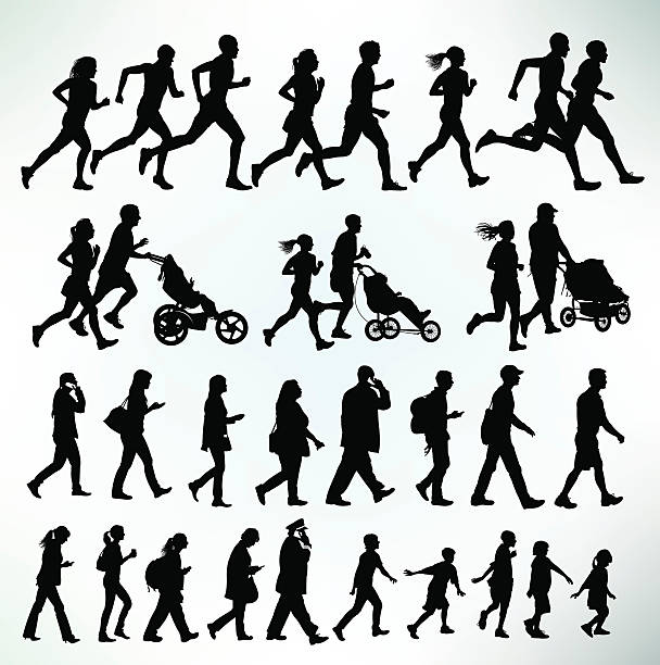 Runners, Joggers, Walkers, Exercise, Fitness Runners, Joggers, Walkers, Exercise, Fitness. Graphic silhouette illustrations of Runners, Joggers, Walkers, Exercise, Fitness. Check out my “Fitness, Exercise & Running” light box for more. journey silhouettes stock illustrations