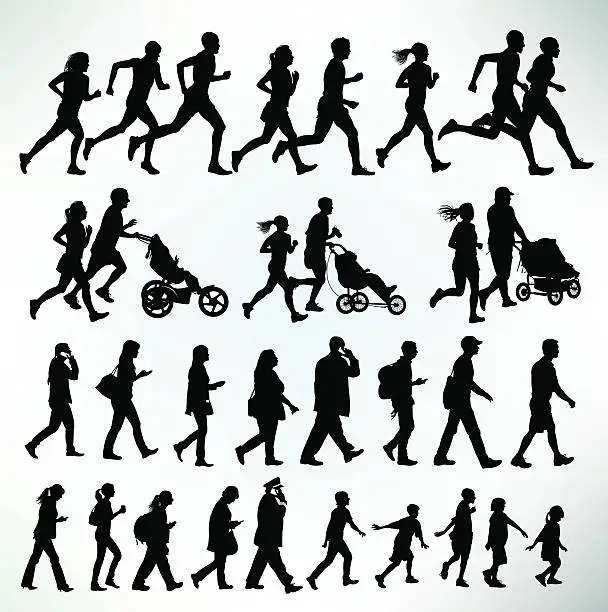 Vector illustration of Runners, Joggers, Walkers, Exercise, Fitness