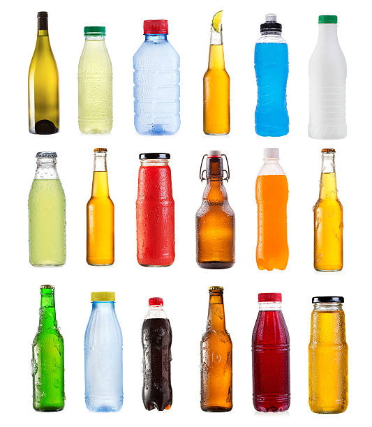 set of various bottles set of various bottles isolated on white background non alcoholic beverage stock pictures, royalty-free photos & images