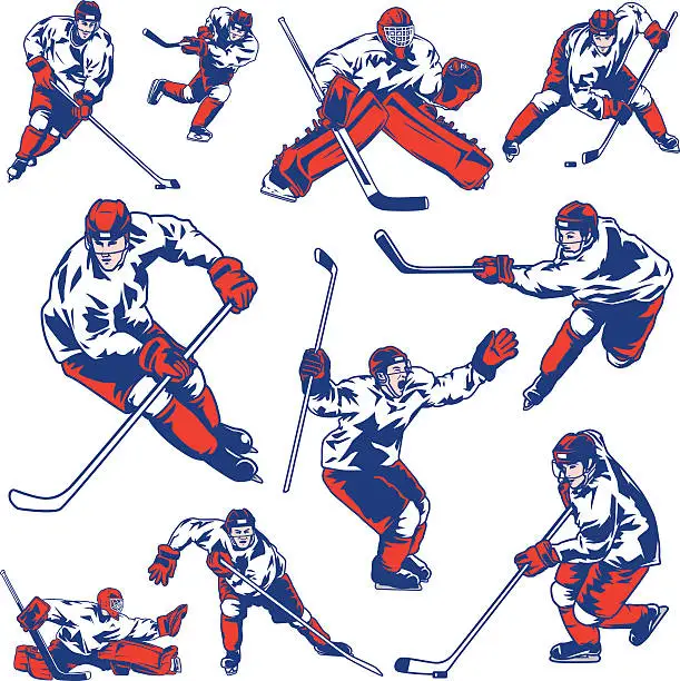Vector illustration of Ice Hockey Player Set