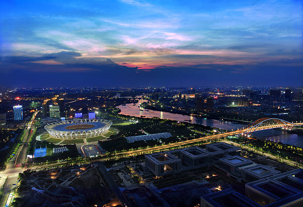 Bright & Colourful  Foshan city Landscape at Night stock photo