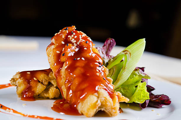 istock Crispy Fried Chicken with Sauce and Veggies 523580177