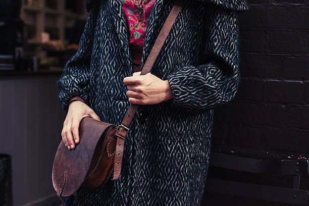 istock Woman in winter coat with shoulder bag 523581739