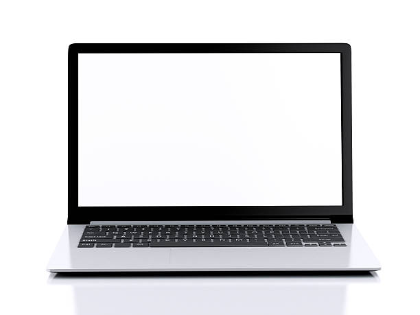 istock Modern Laptop with white screen. 3d illustration 523583099