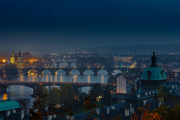 View of bridges through the Vltava river in Prague